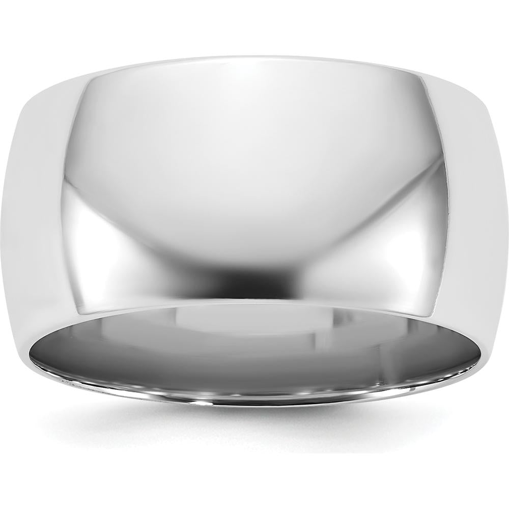 14K White Gold 10mm Domed Comfort Fit Wedding Band with Rhodium Plating by 0