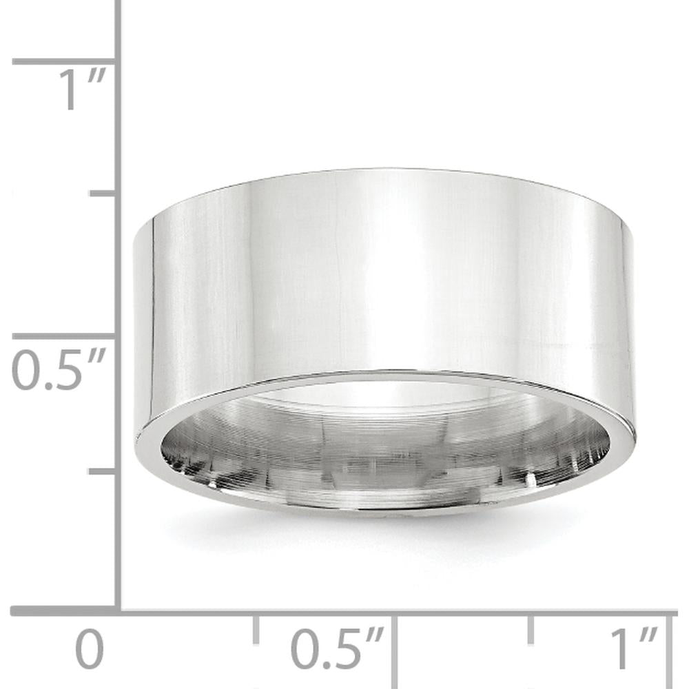 14K White Gold 10mm Flat Comfort Fit Wedding Band - Solid Polished Design with Rhodium Plating by Luciano & Cie