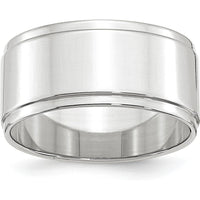 14K White Gold 10mm Flat Wedding Band with Step-Down Edge - Adjustable Size 14 by Luciano & Cie