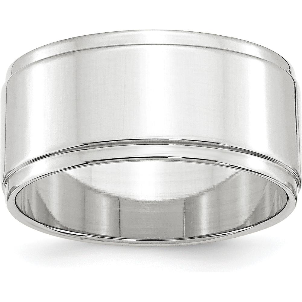 14K White Gold 10mm Flat Wedding Band with Step-Down Edge - Adjustable Size 14 by Luciano & Cie