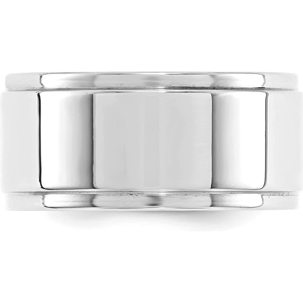 14K White Gold 10mm Flat Wedding Band with Step-Down Edge - Adjustable Size 14 by Luciano & Cie