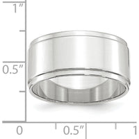 14K White Gold 10mm Flat Wedding Band with Step-Down Edge - Adjustable Size 14 by Luciano & Cie