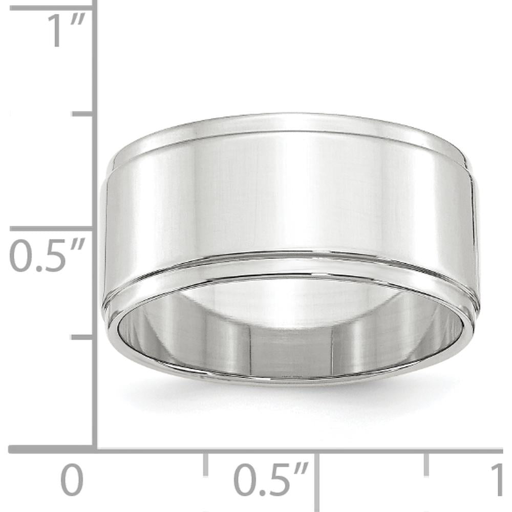 14K White Gold 10mm Flat Wedding Band with Step-Down Edge - Adjustable Size 14 by Luciano & Cie