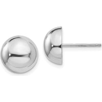 14K White Gold 10mm Half Ball Post Earrings - Polished Finish with Rhodium Plating by Oro Pregiato