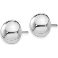 14K White Gold 10mm Half Ball Post Earrings - Polished Finish with Rhodium Plating by Oro Pregiato