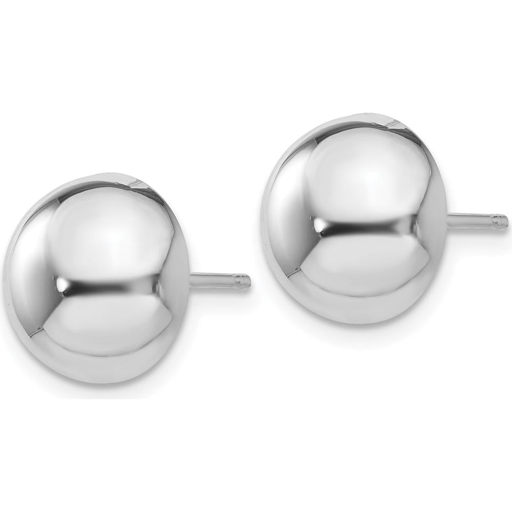 14K White Gold 10mm Half Ball Post Earrings - Polished Finish with Rhodium Plating by Oro Pregiato