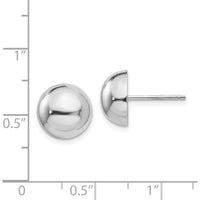 14K White Gold 10mm Half Ball Post Earrings - Polished Finish with Rhodium Plating by Oro Pregiato