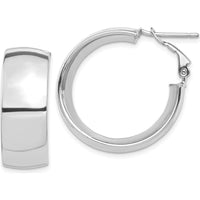 14K White Gold 10mm High Polished Large Hoop Earrings with Omega Back Closure by Oro Pregiato