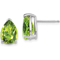 14K White Gold 10x7mm Pear Peridot Earrings - 1.90 Carat Total Peridot Weight by Monteluci Fine Jewelry