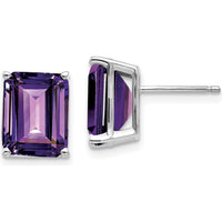 14K White Gold 10x8 Emerald Cut Amethyst Stud Earrings - 3 Carat Total Gem Weight by Monteluci Fine Jewelry