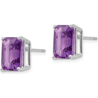 14K White Gold 10x8 Emerald Cut Amethyst Stud Earrings - 3 Carat Total Gem Weight by Monteluci Fine Jewelry