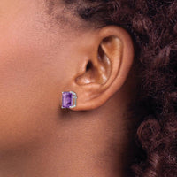 14K White Gold 10x8 Emerald Cut Amethyst Stud Earrings - 3 Carat Total Gem Weight by Monteluci Fine Jewelry