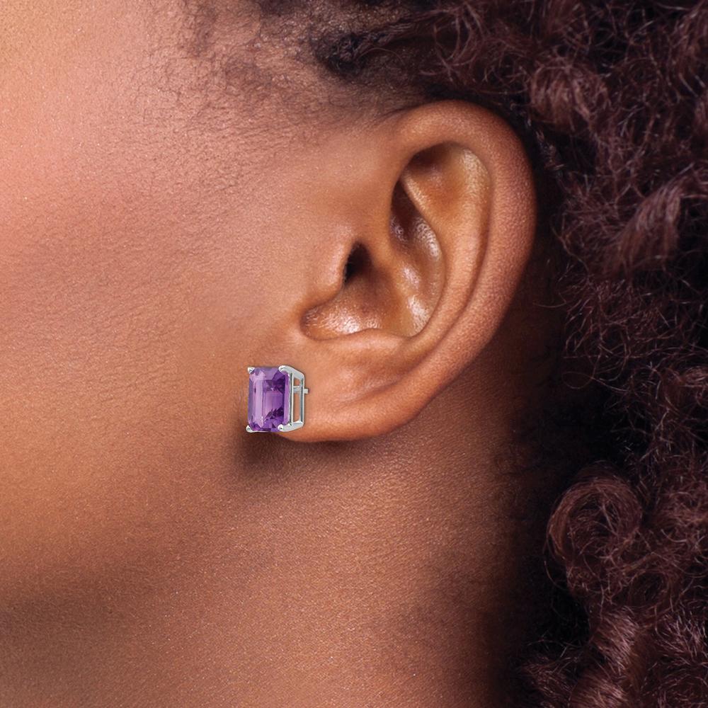 14K White Gold 10x8 Emerald Cut Amethyst Stud Earrings - 3 Carat Total Gem Weight by Monteluci Fine Jewelry