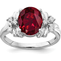 14K White Gold 10x8mm Oval Created Ruby and Round Diamond Accent Ring - 0.017 Carat Total Diamond Weight by Monteluci Fine Jewelry