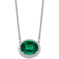 14K White Gold 10x8mm Oval Lab Created Emerald and Diamond Halo Necklace - 2.6 Carat Emerald Weight by Lumare Gioia