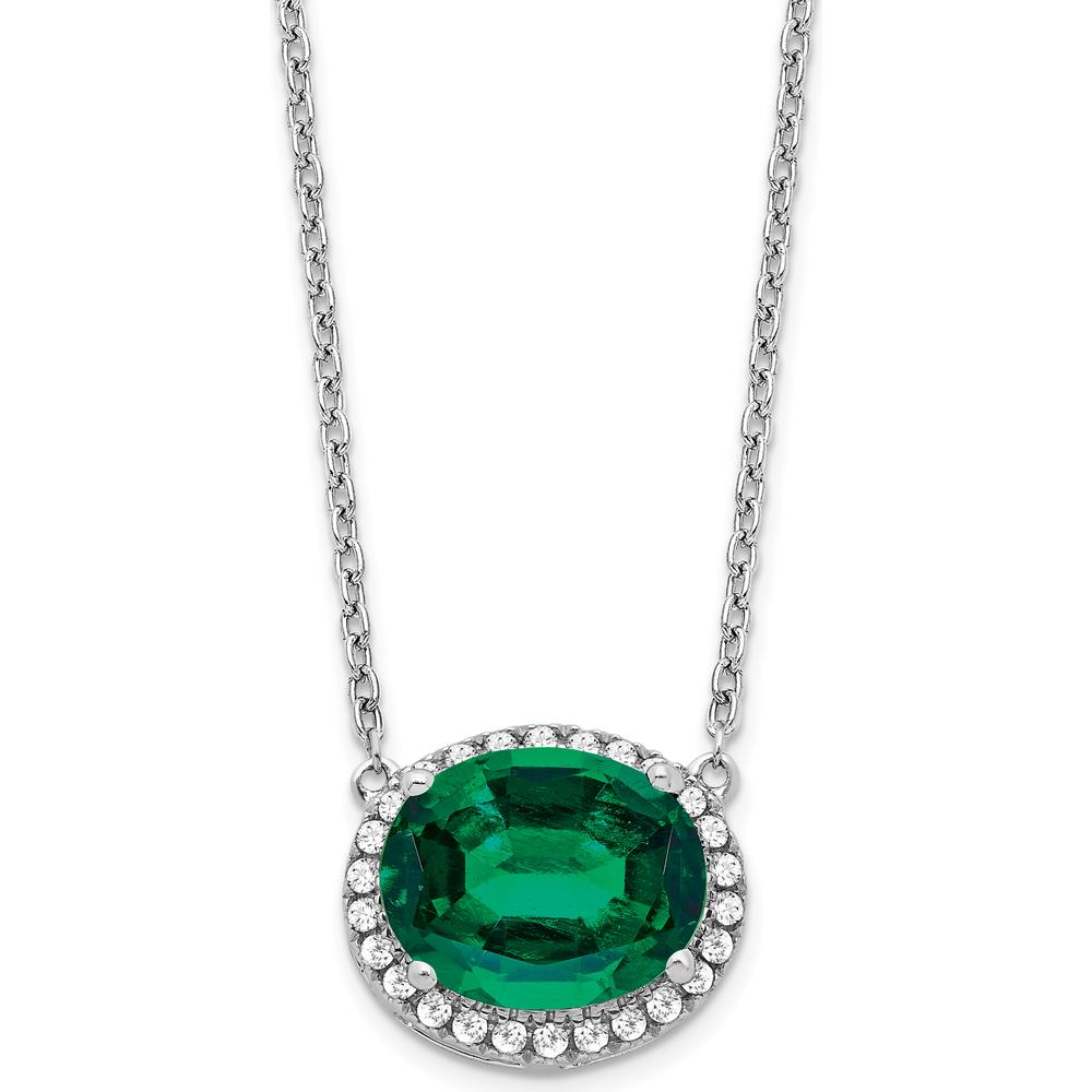 14K White Gold 10x8mm Oval Lab Created Emerald and Diamond Halo Necklace - 2.6 Carat Emerald Weight by Lumare Gioia