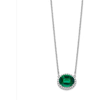 14K White Gold 10x8mm Oval Lab Created Emerald and Diamond Halo Necklace - 2.6 Carat Emerald Weight by Lumare Gioia