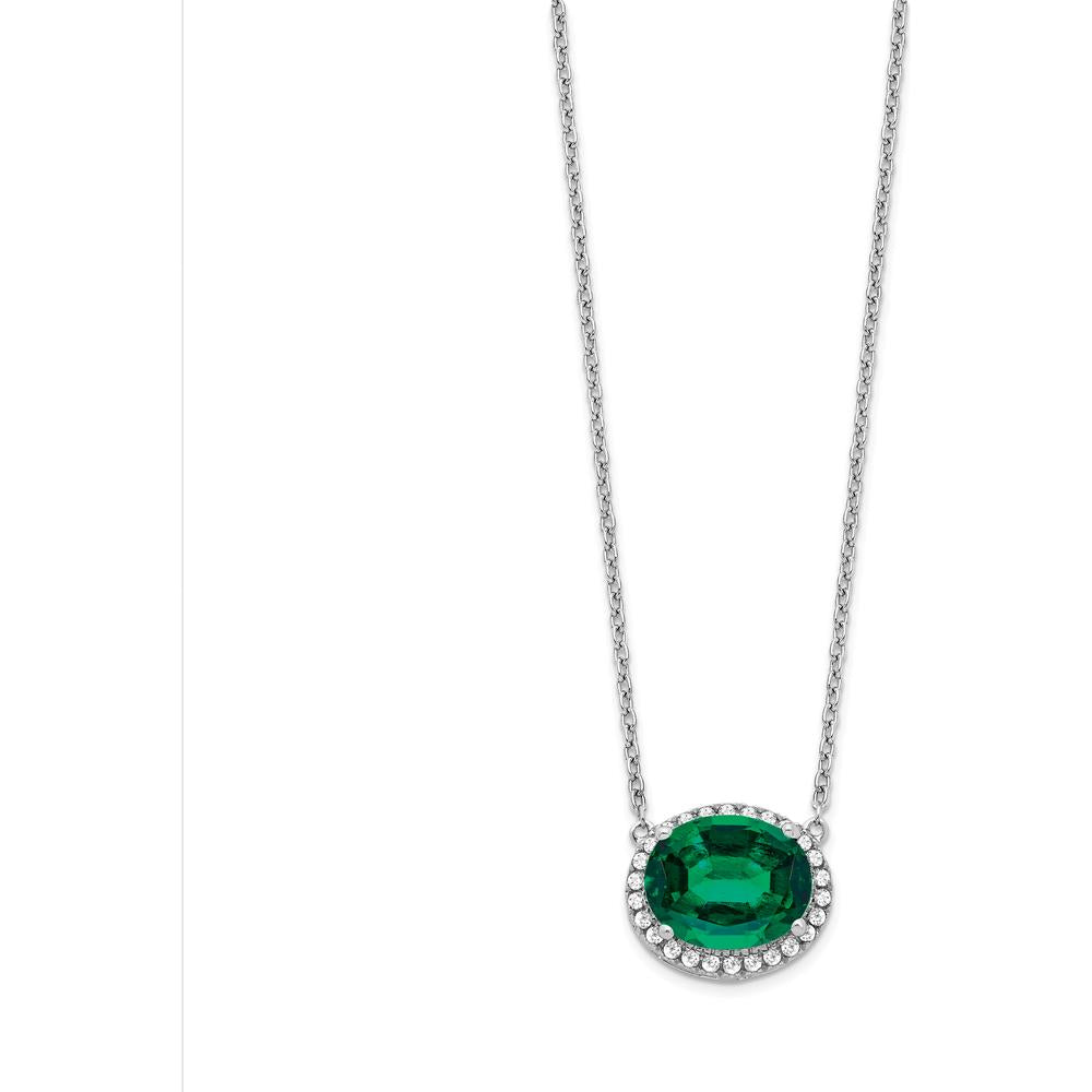 14K White Gold 10x8mm Oval Lab Created Emerald and Diamond Halo Necklace - 2.6 Carat Emerald Weight by Lumare Gioia