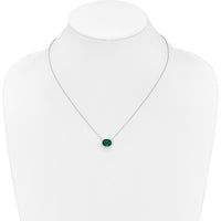 14K White Gold 10x8mm Oval Lab Created Emerald and Diamond Halo Necklace - 2.6 Carat Emerald Weight by Lumare Gioia