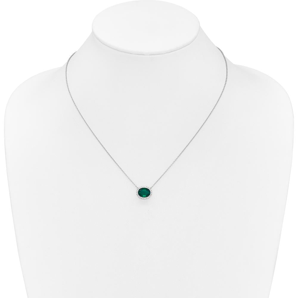 14K White Gold 10x8mm Oval Lab Created Emerald and Diamond Halo Necklace - 2.6 Carat Emerald Weight by Lumare Gioia