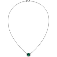 14K White Gold 10x8mm Oval Lab Created Emerald and Diamond Halo Necklace - 2.6 Carat Emerald Weight by Lumare Gioia