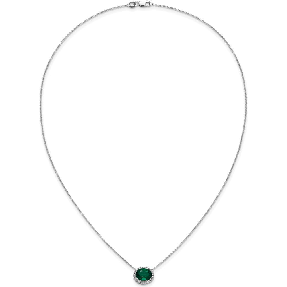 14K White Gold 10x8mm Oval Lab Created Emerald and Diamond Halo Necklace - 2.6 Carat Emerald Weight by Lumare Gioia
