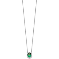 14K White Gold 10x8mm Oval Lab Created Emerald and Diamond Halo Necklace - 3.31 Carat Total Weight by Oro Pregiato