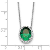 14K White Gold 10x8mm Oval Lab Created Emerald and Diamond Halo Necklace - 3.31 Carat Total Weight by Oro Pregiato