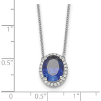 14K White Gold 10x8mm Oval Lab Created Sapphire and Diamond Halo Necklace - 3.15 Carat Sapphire, 0.156 Carat Diamond by Oro Pregiato
