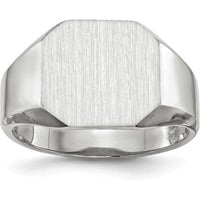 14K White Gold 11.0x11.0mm Satin Finish Men's Signet Ring with Rhodium Plating by 0