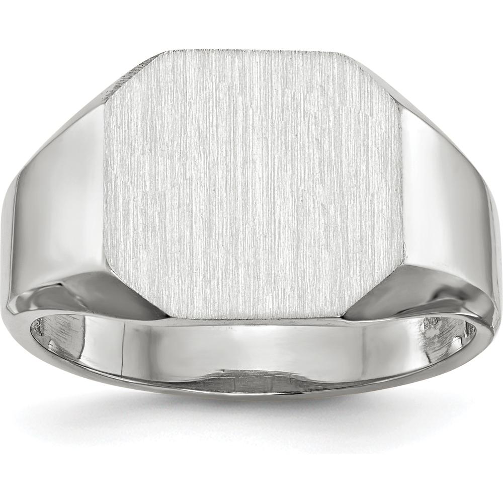 14K White Gold 11.0x11.0mm Satin Finish Men's Signet Ring with Rhodium Plating by 0