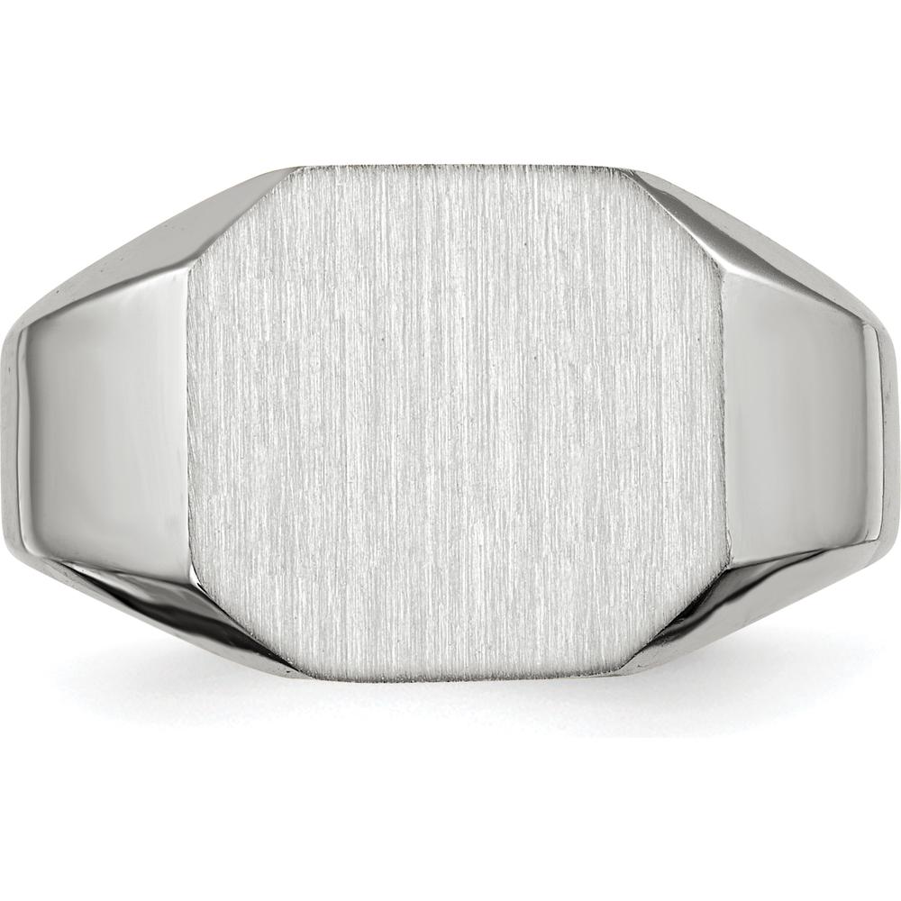 14K White Gold 11.0x11.0mm Satin Finish Men's Signet Ring with Rhodium Plating by 0