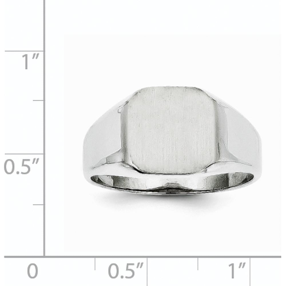 14K White Gold 11.0x11.0mm Satin Finish Men's Signet Ring with Rhodium Plating by 0