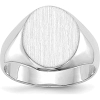 14K White Gold 11.0x13.0mm Closed Back Signet Ring with Brushed Satin Finish - Engravable, Unisex, Polished Design by 0
