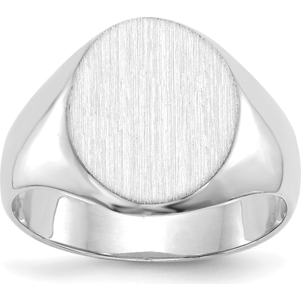 14K White Gold 11.0x13.0mm Closed Back Signet Ring with Brushed Satin Finish - Engravable, Unisex, Polished Design by 0