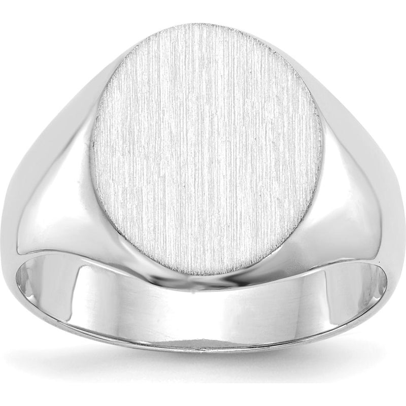 14K White Gold 11.0x13.0mm Closed Back Signet Ring with Brushed Satin Finish - Engravable, Unisex, Polished Design by 0