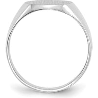 14K White Gold 11.0x13.0mm Closed Back Signet Ring with Brushed Satin Finish - Engravable, Unisex, Polished Design by 0