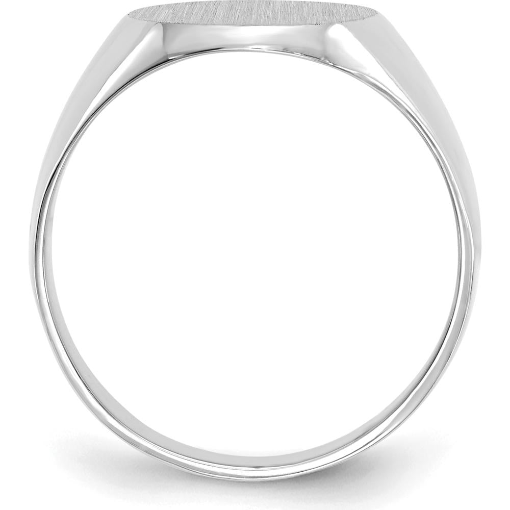 14K White Gold 11.0x13.0mm Closed Back Signet Ring with Brushed Satin Finish - Engravable, Unisex, Polished Design by 0