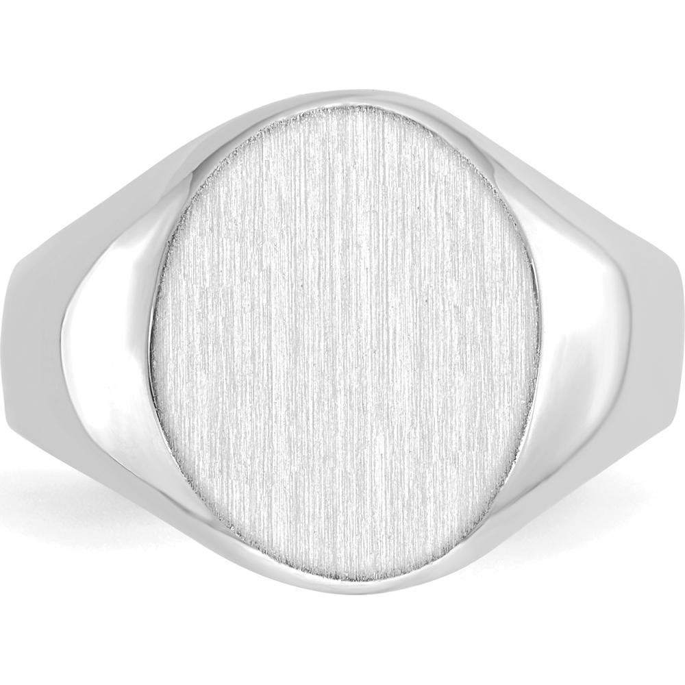 14K White Gold 11.0x13.0mm Closed Back Signet Ring with Brushed Satin Finish - Engravable, Unisex, Polished Design by 0
