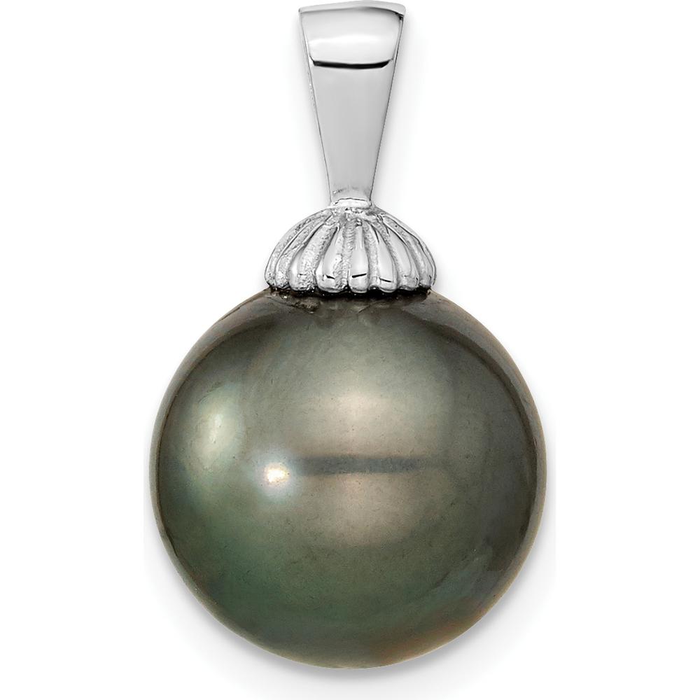 14K White Gold 11-12mm Black Round Tahitian Saltwater Cultured Pearl Pendant by Monteluci Fine Jewelry