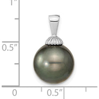 14K White Gold 11-12mm Black Round Tahitian Saltwater Cultured Pearl Pendant by Monteluci Fine Jewelry