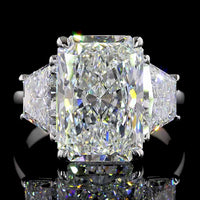 14K White Gold 11.31 Carat Three Stone Ring with Radiant Cut Lab Diamond and Trapezoid Side Stones - E-F Color VVS2 Clarity IGI Certified - Covaloro Fine Jewelry