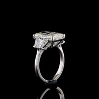 14K White Gold 11.31 Carat Three Stone Ring with Radiant Cut Lab Diamond and Trapezoid Side Stones - E-F Color VVS2 Clarity IGI Certified - Covaloro Fine Jewelry