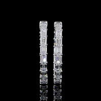 14K White Gold 11.56 Carat Emerald Cut Lab Diamond East-West Hoop Earrings with E-F VS Clarity - 34 Stones Total - Covaloro Fine Jewelry