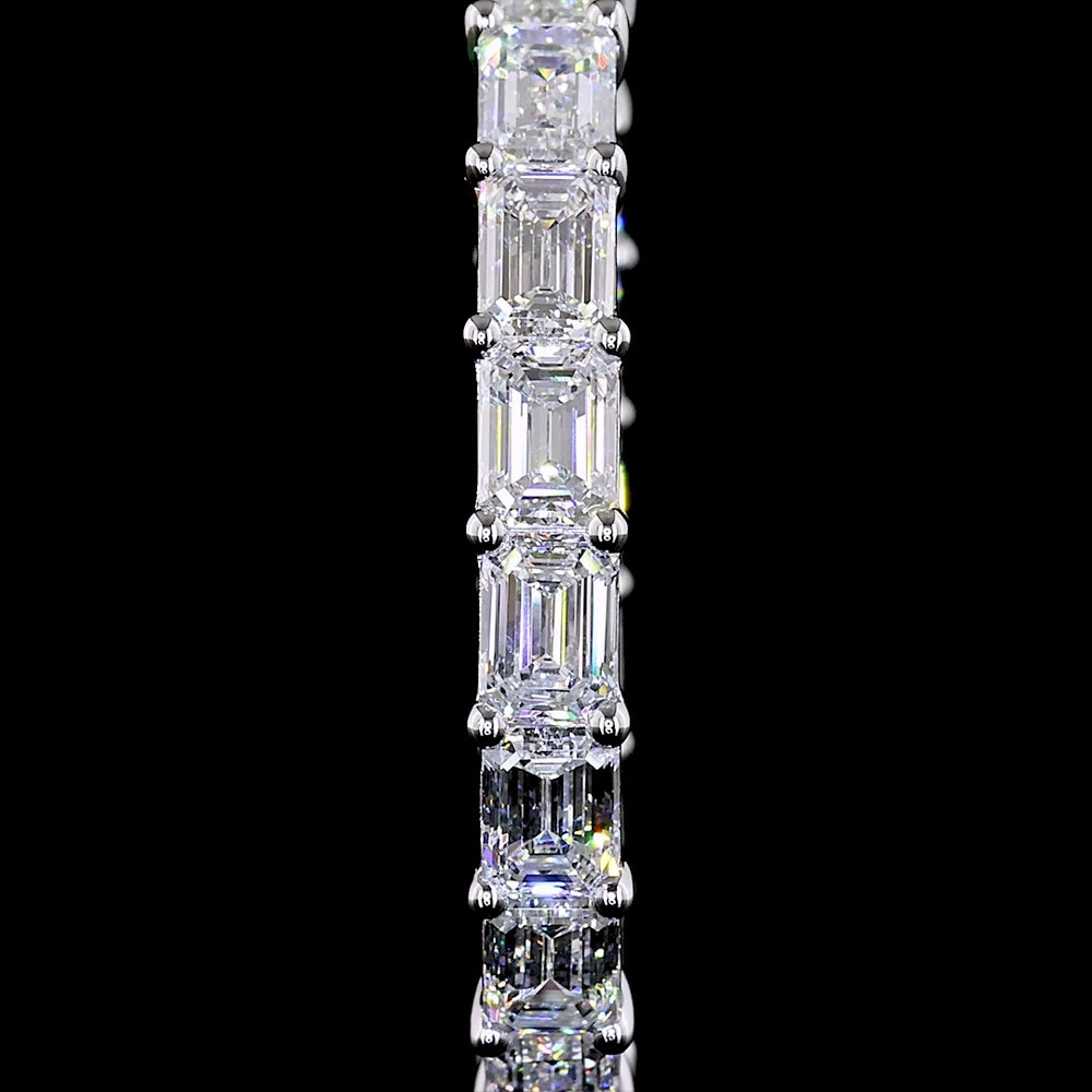14K White Gold 11.56 Carat Emerald Cut Lab Diamond East-West Hoop Earrings with E-F VS Clarity - 34 Stones Total - Covaloro Fine Jewelry
