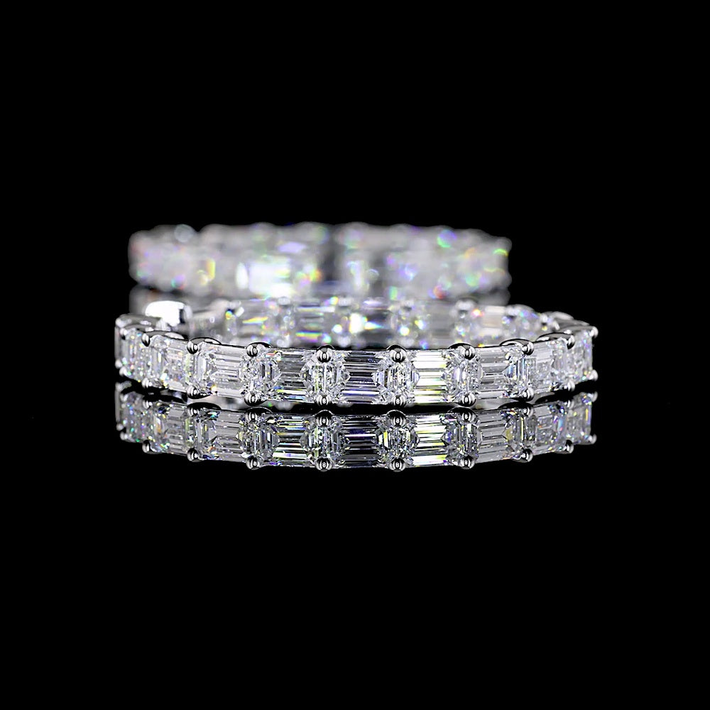 14K White Gold 11.56 Carat Emerald Cut Lab Diamond East-West Hoop Earrings with E-F VS Clarity - 34 Stones Total - Covaloro Fine Jewelry