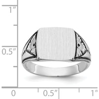 14K White Gold 11.5x11.0mm Brushed Antique-Inspired Men's Signet Ring with Rhodium Finish by Oro Pregiato