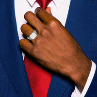 14K White Gold 11.5x11.0mm Brushed Antique-Inspired Men's Signet Ring with Rhodium Finish by Oro Pregiato