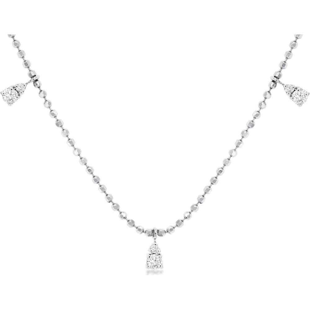 14K White Gold 11 Station Necklace with Round Diamonds - 0.33 Carats Total Diamond Weight