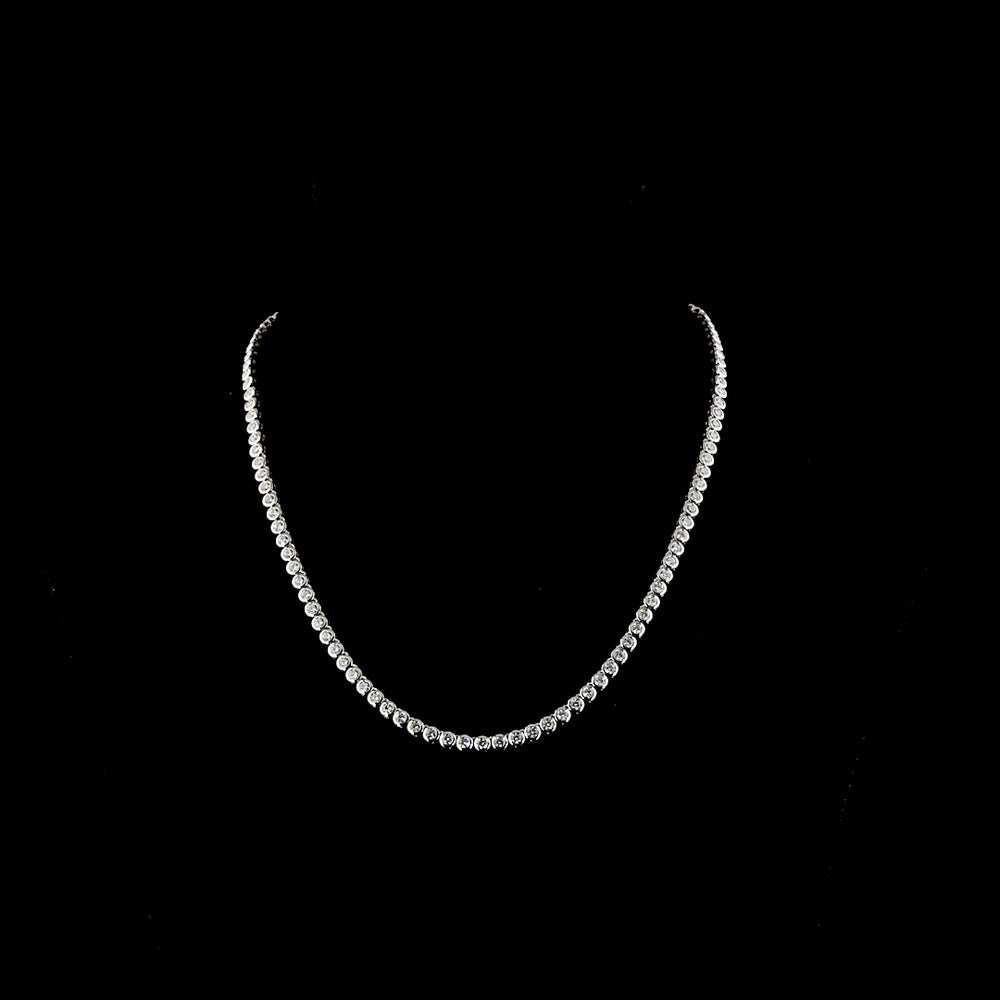14K White Gold 115-Stone Tennis Necklace with Bezel-Set Round Lab Diamonds - 6.78 Carats Total Diamond Weight - Covaloro Fine Jewelry